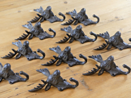 10 Rustic Elk Deer Moose Head Hooks Cast Iron Coat Hook Rack Restoration Hat  - £47.94 GBP