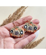 Halloween Pumpkin House Earrings • Cute Spooky Handmade Polymer Clay Jew... - £23.34 GBP