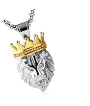 Men&#39;s Silver Gold Tone Stainless Steel Lion King - £46.13 GBP