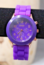 Ladies Chuns Round Rose Gold Tone Purple Poly Band Sparkly Analog Watch - $8.66