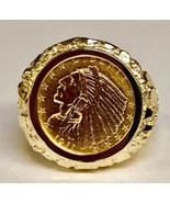 14k Yellow Gold Plated 23.5 MM Nugget Coin Ring 2 1/2 Dollar Indian Head... - £132.55 GBP