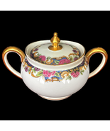 Antique J. Pouyat Limoges Porcelain Sugar Bowl & Lid – Floral Gold Trim, 1920s F - $35.00