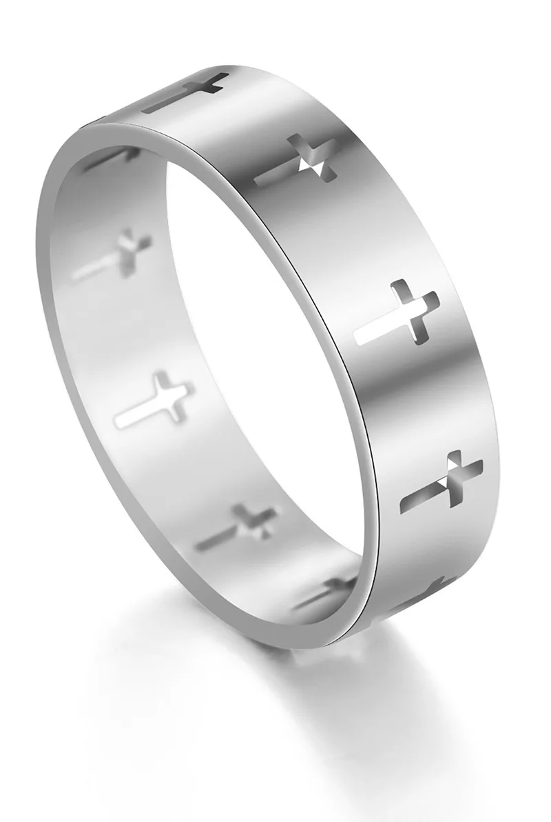 Stainless Steel  Hip Hop  Cross Ring  Silver Color Finger Ring Engagement Couple - £27.08 GBP