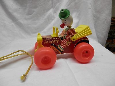 Primary image for fisher price jalopy wooden pull toy wood clown vintage toy