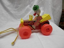 fisher price jalopy wooden pull toy wood clown vintage toy - £22.56 GBP