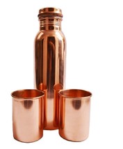 Combo Set of 3 Pcs Copper Bottle and Glass For Drink Healthy Water Leak Proof - £44.00 GBP