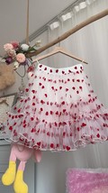 White Layered Tulle Midi Skirt with Red Heart Women Plus Size Fluffy Tulle Skirt image 3
