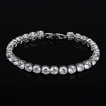 Fashion Silver Color 0.5 Carat Round Olive Green CZ Crystal Tennis Chain Link Ha - £15.98 GBP