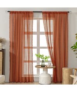 Burnt Orange Sheer Curtains 84 Inches Long Rod Pocket Cotton Crochet, Pu... - $63.96