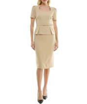 NEW NICOLE MILLER BEIGE CAREER BELTED MIDI SHEATH DRESS SIZE 14 $179 - £69.08 GBP