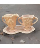 Vintage Fostoria Pink Milk Glass Creamer &amp; Sugar Tray Grape Leaf 1950&#39;s ... - $1,547.50 MXN