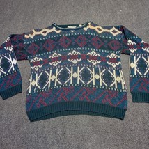 Vintage Michael Gerald Sweater Men Medium Green Fair Isle Striped Knit - $19.33