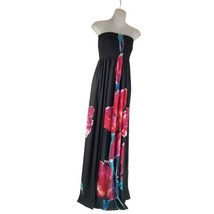 Twenty One Tube-top Maxi Dress Womens S Black Red Floral Empire Waist Pleated - £17.10 GBP