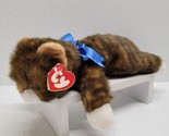 Ty Classic Spice The Cat Plush Realistic 12&quot; Tabby Striped With Blue Bow... - $24.65