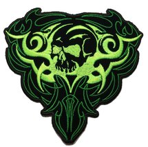 Green Gothic Tribal Skull Embroidered Iron On Patch - by Patch Squad - £7.98 GBP