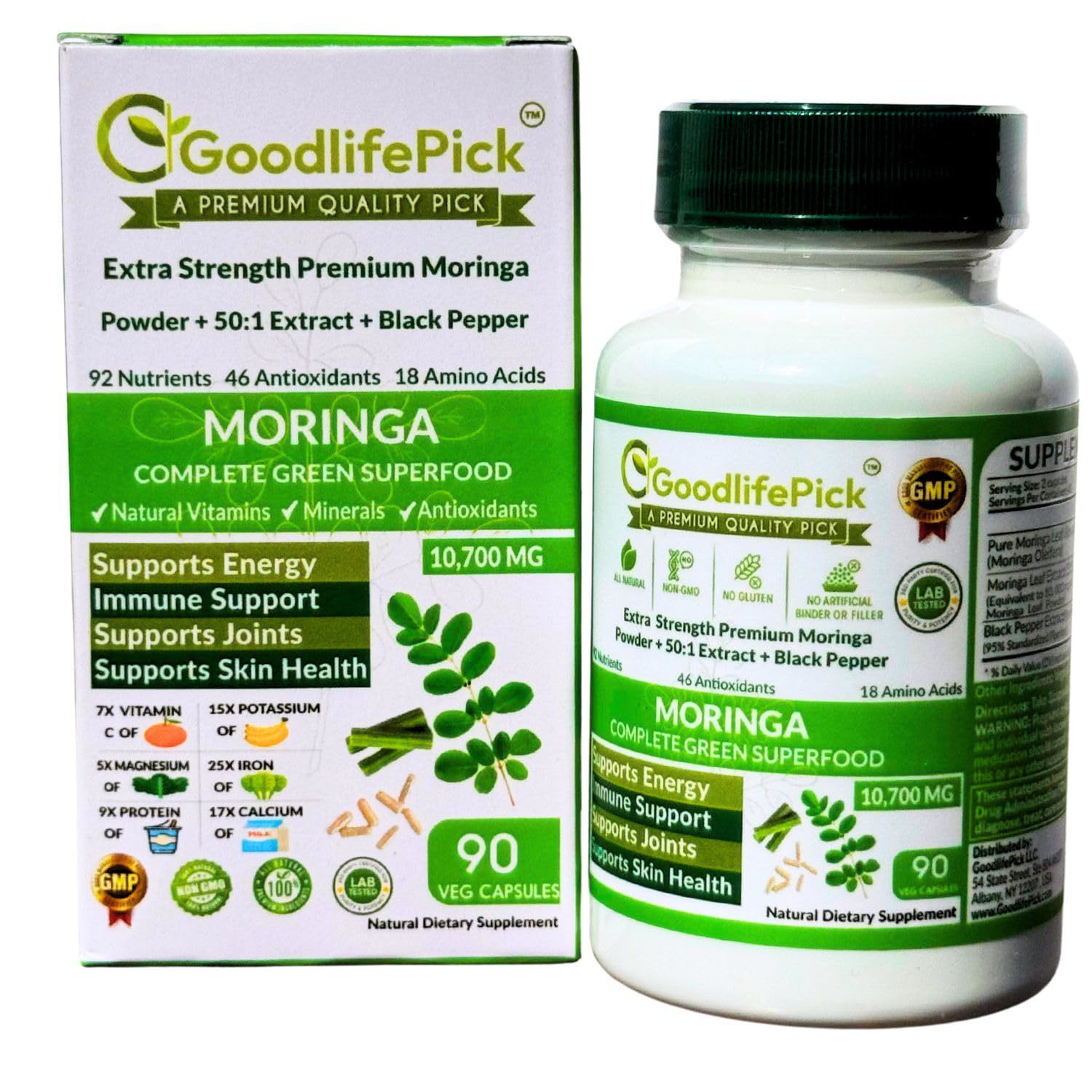 Premium Moringa Capsules 10700 MG Made from Pure Moringa Oleifera Powder & 50:1