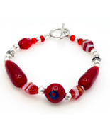 Vintage Sterling Silver Red Art Glass Beaded Toggle Bracelet 6.75 in - $46.01 CAD