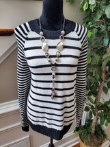 Time &amp; Tru Women Black &amp; White Cotton Round Neck Long Sleeve Pullover Sw... - $28.00