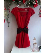 Calvin Klein Women&#39;s Short-sleeve Belted Bow Dress Size 10 Red Black Cla... - £33.92 GBP
