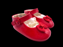 Vintage Baby Girls Shoes Size 2 Red Bow Mary Janes 1970s Dressy Formal Holiday - £20.06 GBP