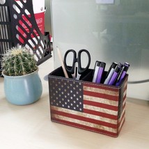 DreamsEden Pen Holder, Vintage American Flag Pencil Cup 5&quot;D x 2&quot;W x 4&quot;H - $26.31 CAD