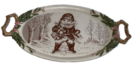 Large Serving Platter Meat Plate Ceramic Stoneware Woodsman Santa Toys Holly - £31.11 GBP