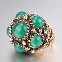 Boho Oval Vintage Rings For Women Plateing Glod Green Opal Rings Punk Jewelry Cr - £6.97 GBP