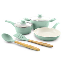 Gibson Home Plaza Cafe 7 pc Essential Core Aluminum Cookware Set in Sky ... - £64.23 GBP