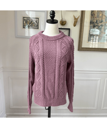 L.L. Bean Double L Cable Knit Sweater Mauve Crewneck Heavy Cotton Fisher... - €50,21 EUR