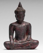 Antico Khmer Stile Se Asia Seduta Legno Illuminazione Buddha Statua - - £102.24 GBP
