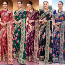 Indiano Sari Decorato Organza con Camicetta &amp; Vibrante Colori Vol 1 Matr... - $63.04
