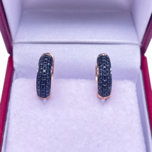 14Ct Rose Gold Black Diamond Pair of Hoop Earrings 0.30 carats 4mm wide - $572.12