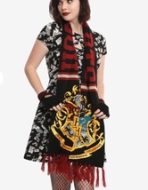 Harry Potter Hogwarts Crests Burgundy Fringe Knit Scarf - £15.80 GBP