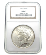 1928-S Silver Peace Dollar Graded by NGC as MS63 Uncirculated - $1,021.24 CAD