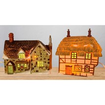 Dept 56 Dickens Village Lot Set Stone Cottage + Thatched Cottage Xmas Bundle Vtg - £39.92 GBP