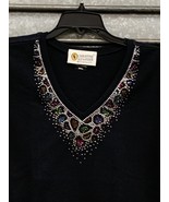 Christine Alexander FITTED black shirt size S short sleeve multi color l... - $1,377.79 MXN