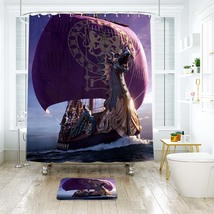 Pirates Viking Ship Shower Curtain Bath Mat Bathroom Waterproof Decorative - £17.97 GBP+