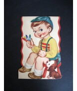 Vintage Stand-Up Greeting Card with Little Boy Crayons Puppy Dog - No En... - $12.99