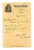 Piedmont Hotel Letterhead with Hand Written Letter Atlanta Georgia 1938 - $13.86