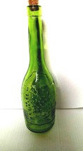 Vintage unused 12&quot;green glass bottle, grapes design - $12.99