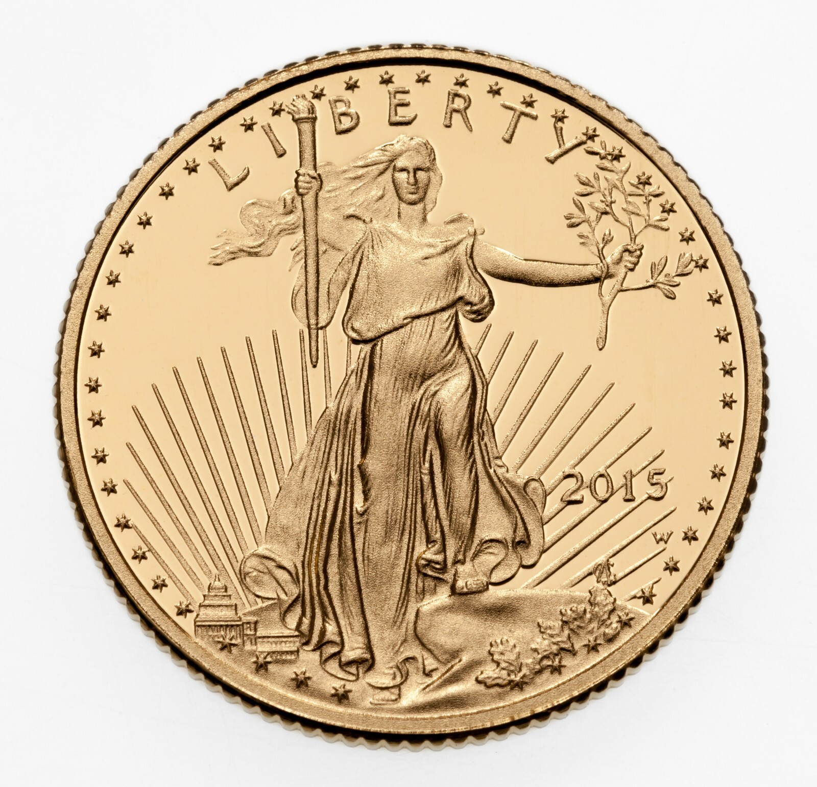 Moneta D'Oro Americana Eagle Proof 1/10 Oz. 2015-W Con Custodia E CoA Item image 3