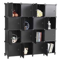 Cube Storage Organizer, 16-Cube Modular Diy Book Shelf With Doors, Closet Clothe - £88.57 GBP