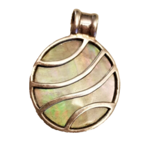 Abalone Shell Large Circle Pendant 925 Sterling Charm South Western Aztec Neckla - £13.72 GBP