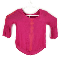 Red Camel Womens Blouse Pink Bell Sleeve Scoop Neck Embroidered Boho S - £7.78 GBP