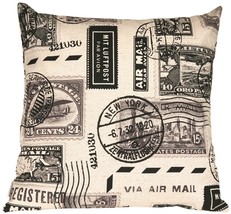 Vintage Postage Stamp Gray 22x22 Throw Pillow, with Polyfill Insert - $49.95