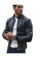 Leather Jacket Biker Mens Sheep Skin Motorcycle Men Coat Vintage Racer B... - $139.00