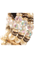 Wire Wrap Bracelet Fancy Bling Gold Black Iridescent Faux Pearl Accents - £14.02 GBP