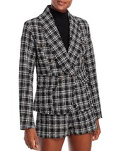 Aqua Women&#39;s Cutaway Tweed Jacket Black L B4HP $128 - £47.50 GBP