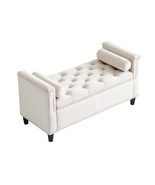 Elegant Velvet Storage Bench with Armrests &amp; Nailhead Trim, Cream 44.5&quot; - $3,944.25 MXN
