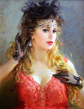 Art Giclee Printed Oil Painting Print Woman wearing Crystal earrings Canvas - £6.73 GBP+